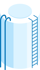 Illustration of a cylindrical water tank with a circular top and a ladder on the side.
